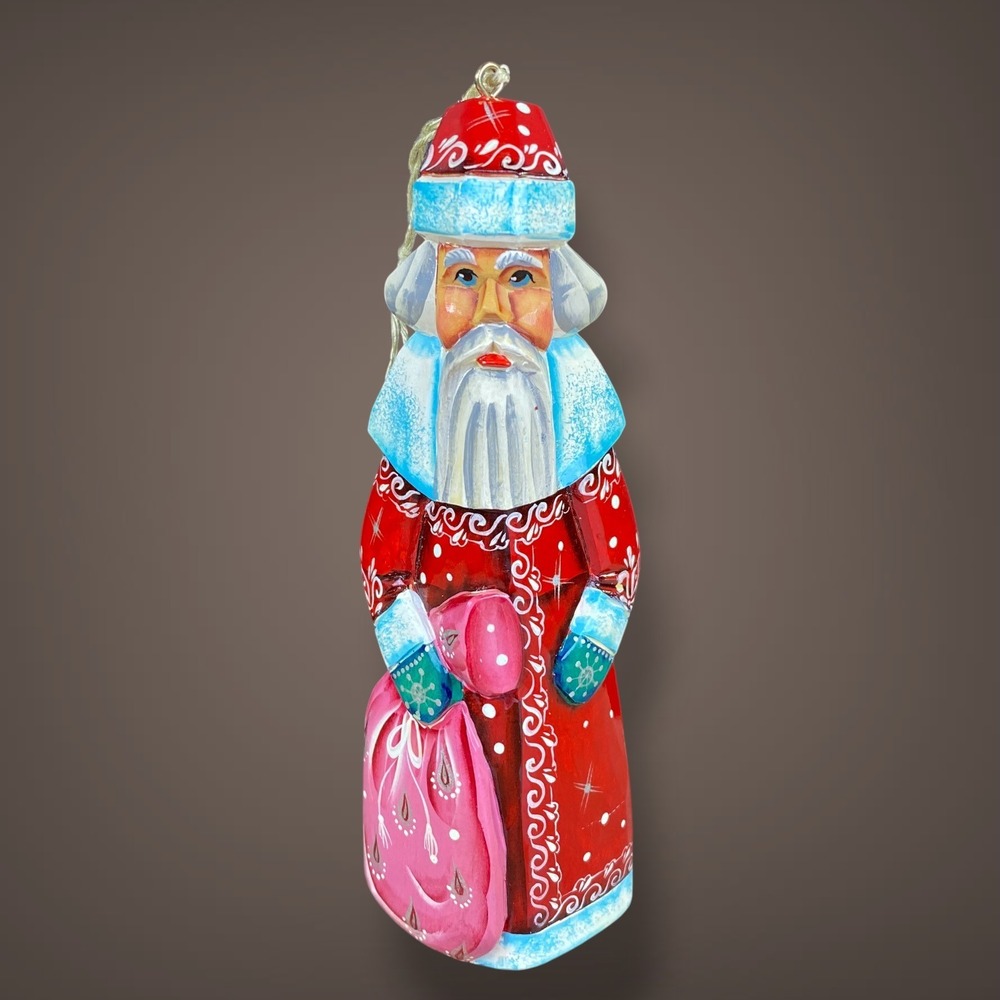 G. DeBrekht Russian Santa Father Frost Wood Figurine 6.25" 1990s Hand Carved